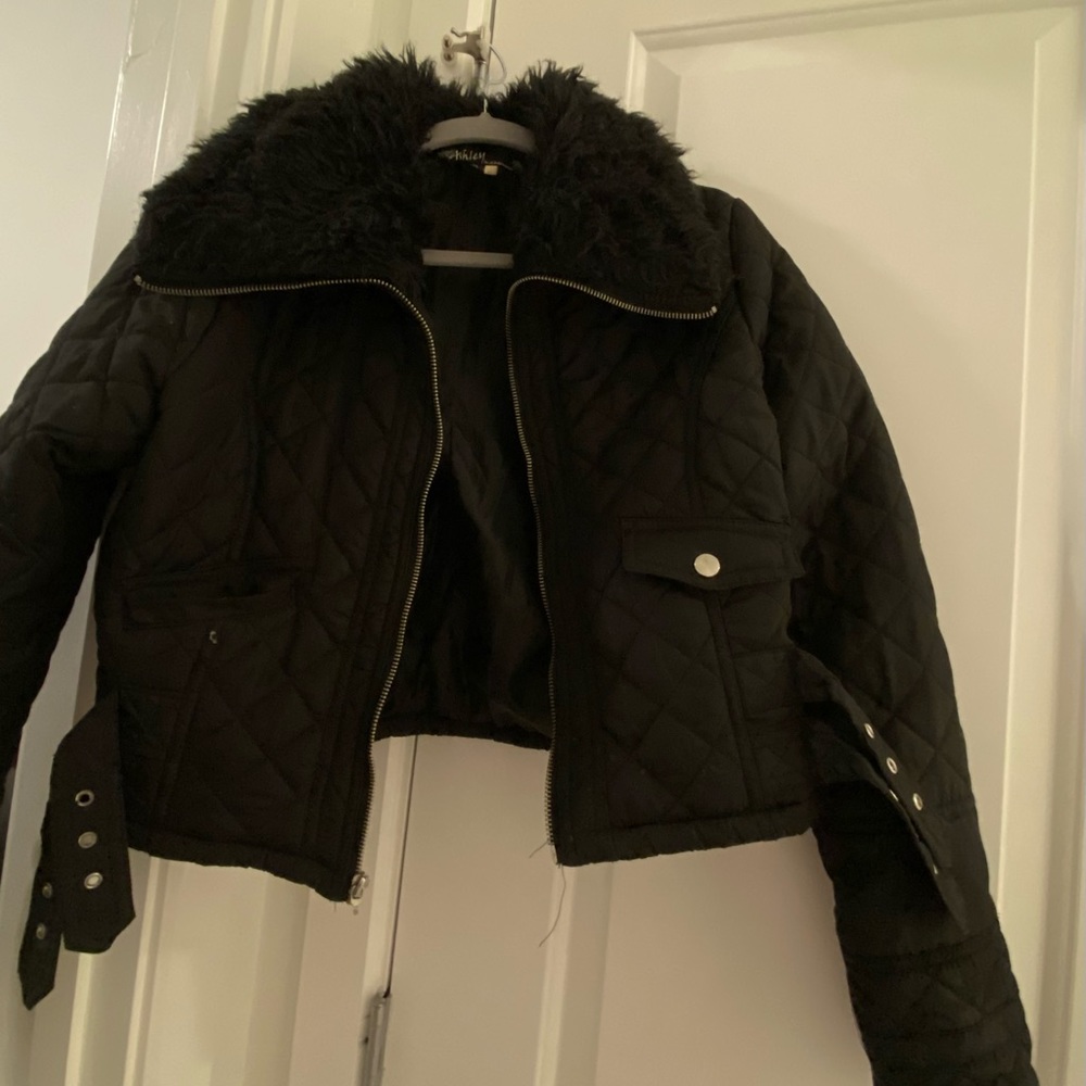Black quilted crop jacket